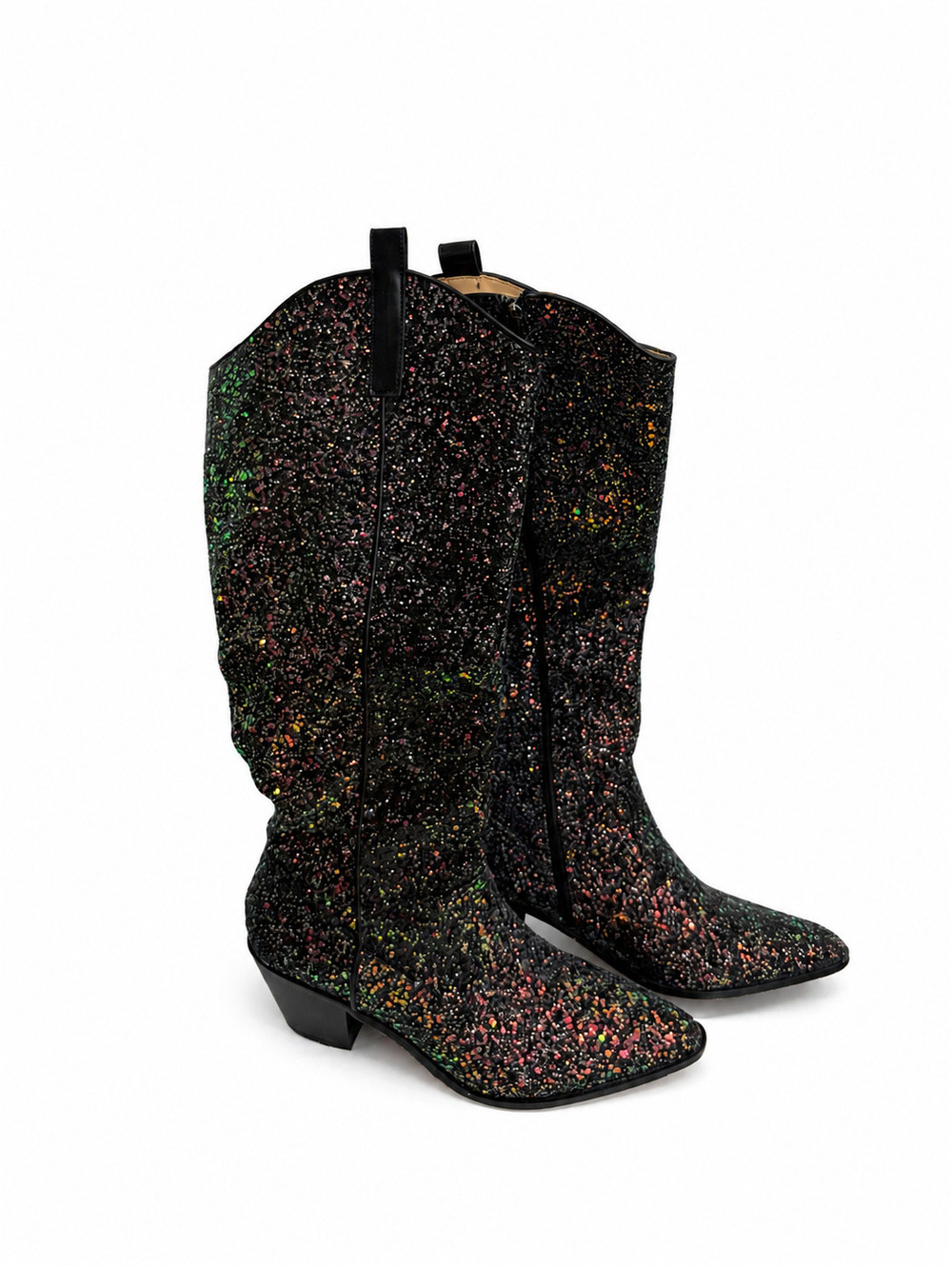 Black & Rainbow Glitter Cowboy Boots (Size 9)